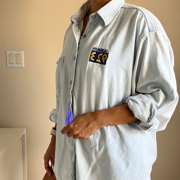 Vintage 90's JAMMIN 92.3 Button Down Chambray Shirt USA Made Size XL - Picture 12 of 12